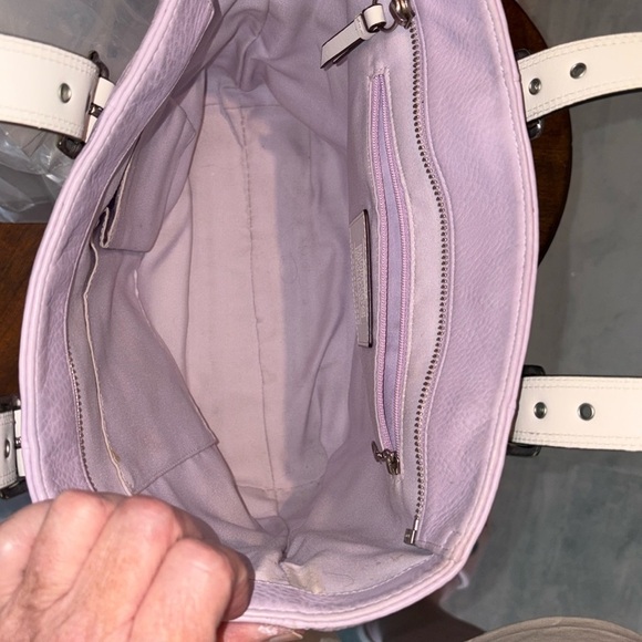 Coach Hampton tote bag F10692 shoulder bag pebbled leather Violet/white VEUC - Picture 15 of 16